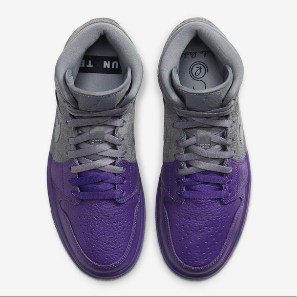 Women Nike Jordan 1 Sneaker Cool Grey Suede Dipped Purple Leather SZ 8.5 CW9857 - Picture 3 of 11